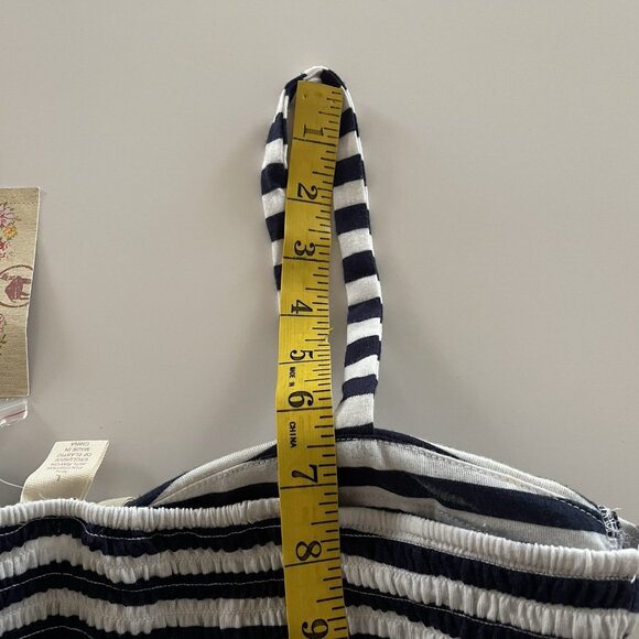 Red Camel Tank Top Large Spaghetti Straps Shirred Striped Navy White Baby Doll - Picture 7 of 12